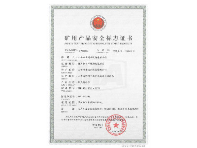 DTL140/250/2×250S型带式亚搏手机网络矿用产品安全标志证书