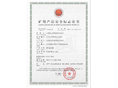 DTL80/20/2×110S型带式亚搏手机网络矿用产品安全标志证书