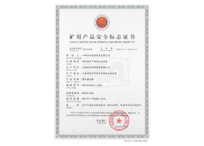 DTL120/90/2×280S型带式亚搏手机网络矿用产品安全标志证书